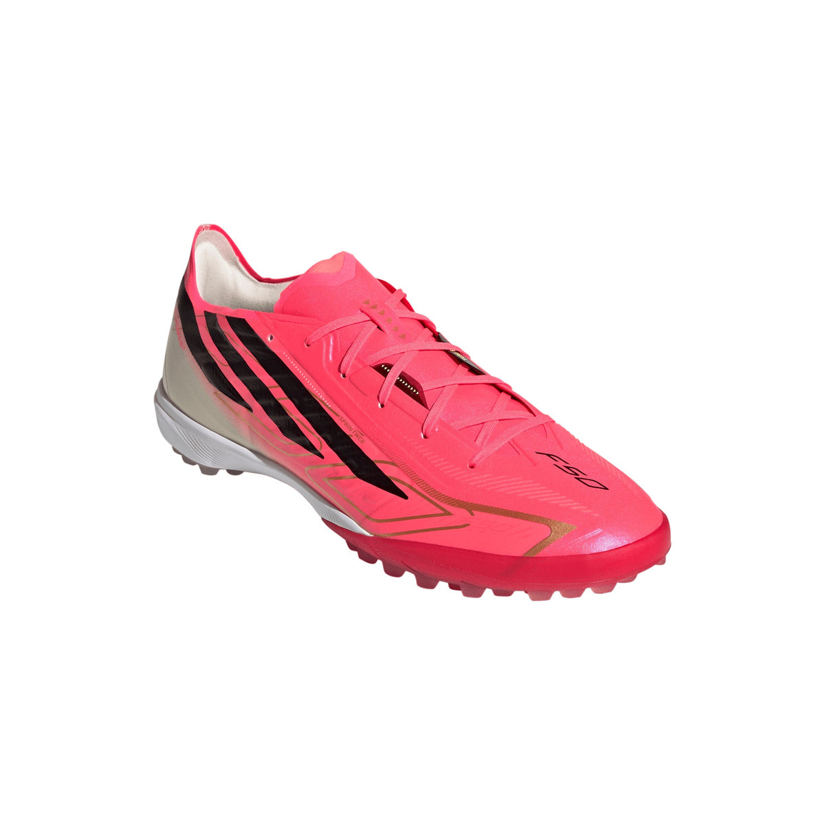adidas F50 Hyperfast Pro TF Turf Soccer Cleats - Solar Turbo / Core Black / Gold Metallic